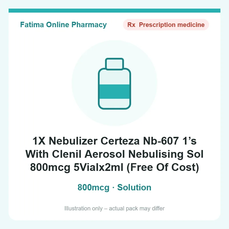 1x nebulizer certeza nb 607 1s with clenil aerosol nebulising sol 800mcg 1X Nebulizer Certeza Nb-607 1’s With Clenil Aerosol Nebulising Sol 800mcg 5Vialx2ml (Free Of Cost) – solution