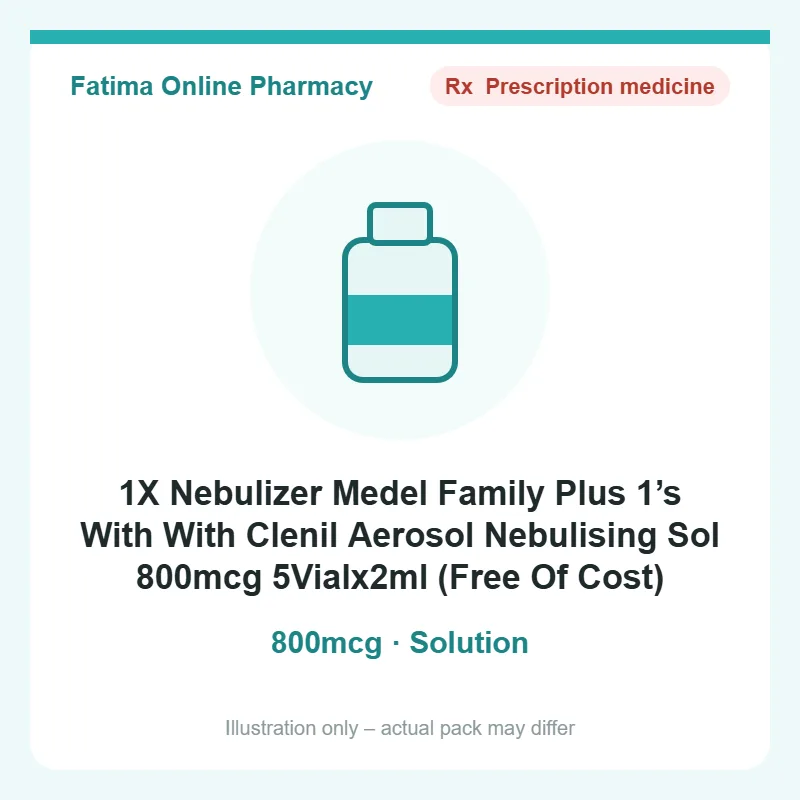 1x nebulizer medel family plus 1s with with clenil aerosol nebulising sol 800mcg 1X Nebulizer Medel Family Plus 1’s With With Clenil Aerosol Nebulising Sol 800mcg 5Vialx2ml (Free Of Cost) – solution